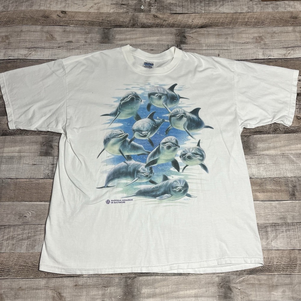 Dolphin Shirt Size 2XL White Vintage Baltimore Aquarium Shirt Nature Tee
